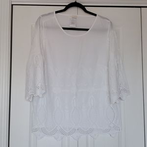 Alessa W white cotton eyelet bell sleeve blouse size 10
